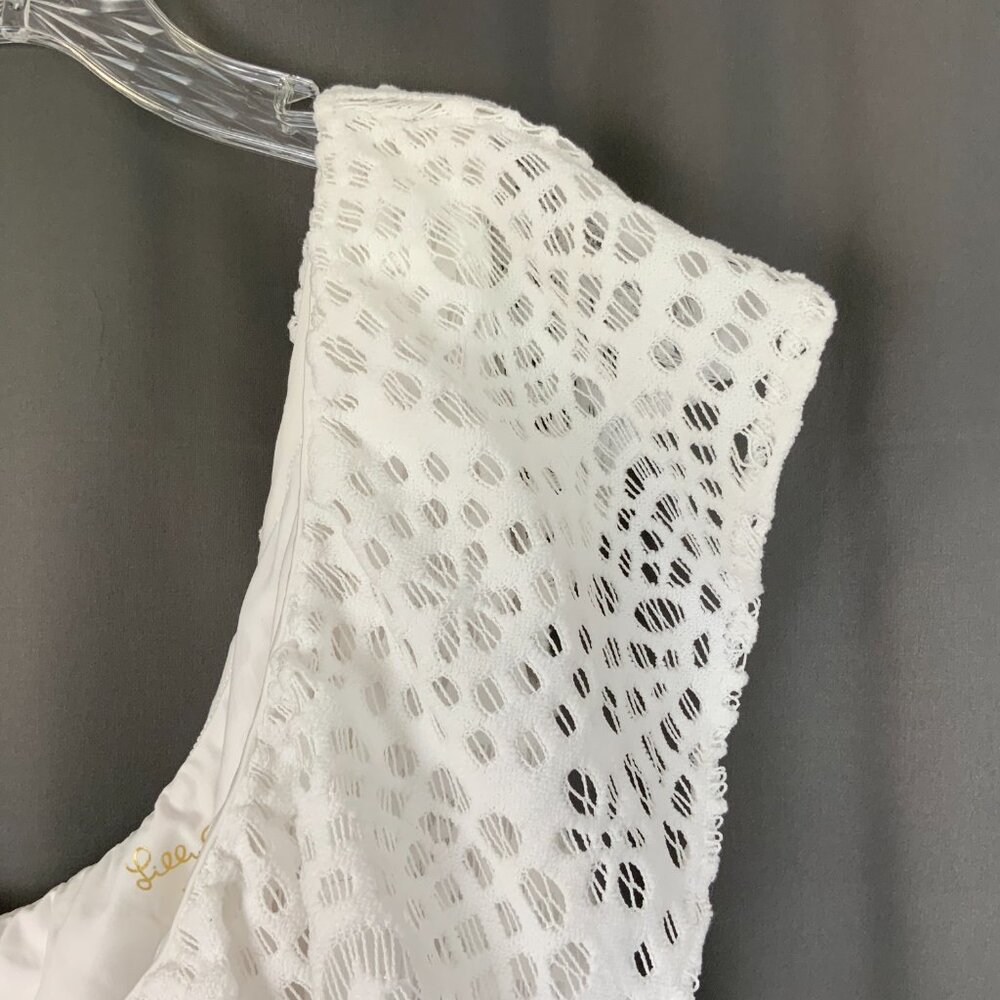 Lilly Pulitzer White Matteo One Shoulder Top Sea Urchin Terry Lace Sz XL - Picture 6 of 16